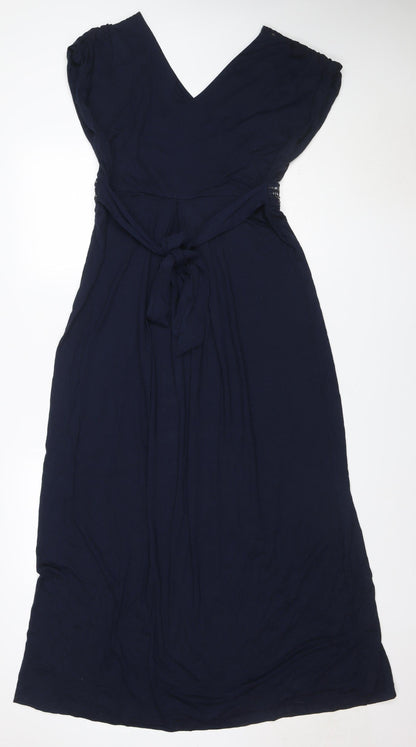 Monsoon Women Navy UK 16 Maxi Beaded V-Neck Sleeveless Dress