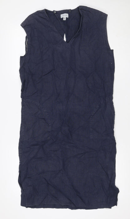Jigsaw Women Blue UK 8 Linen Maxi Shift V-Neck Sleeveless Dress
