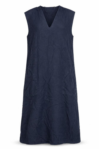 Jigsaw Women Blue UK 8 Linen Maxi Shift V-Neck Sleeveless Dress