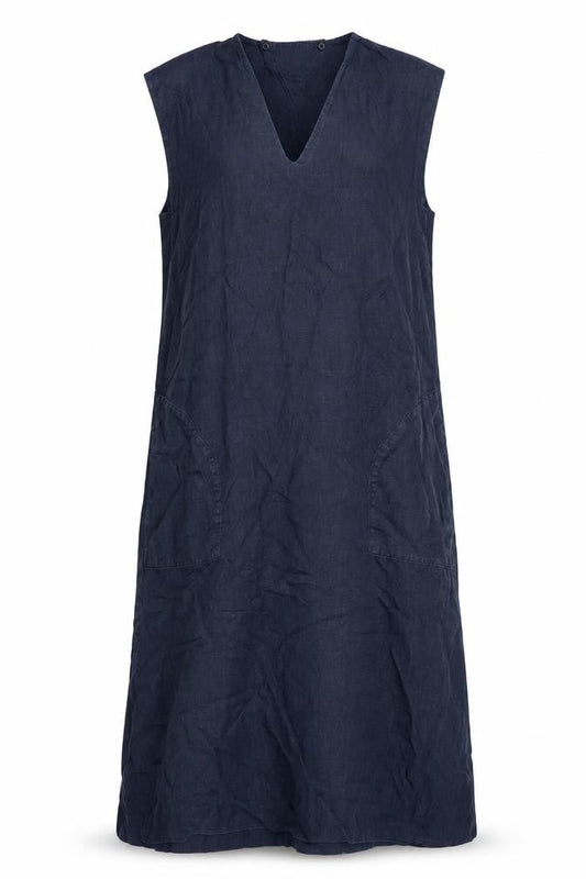Jigsaw Women Blue UK 8 Linen Maxi Shift V-Neck Sleeveless Dress