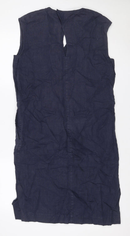 Jigsaw Women Blue UK 8 Linen Maxi Shift V-Neck Sleeveless Dress