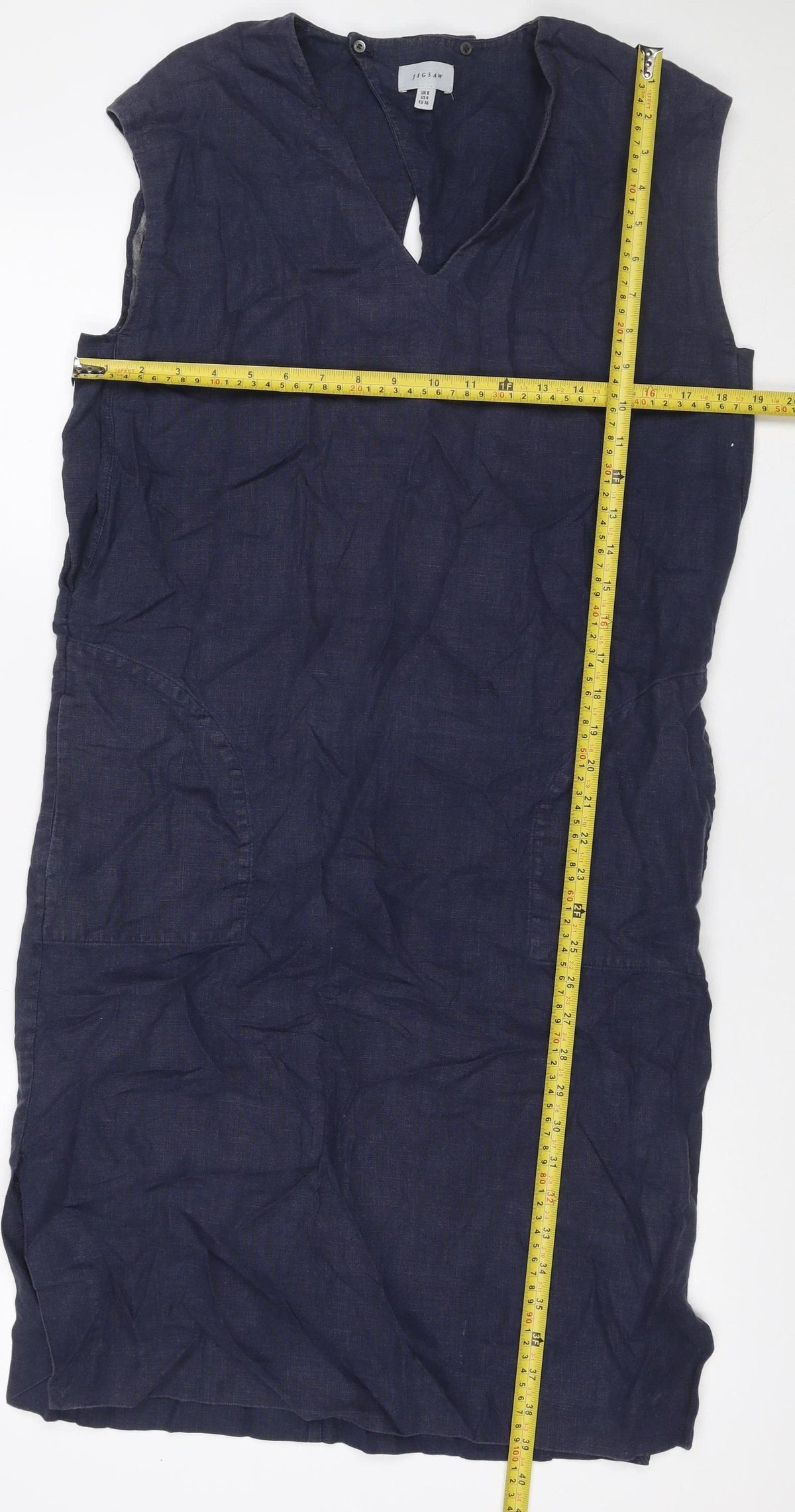Jigsaw Women Blue UK 8 Linen Maxi Shift V-Neck Sleeveless Dress