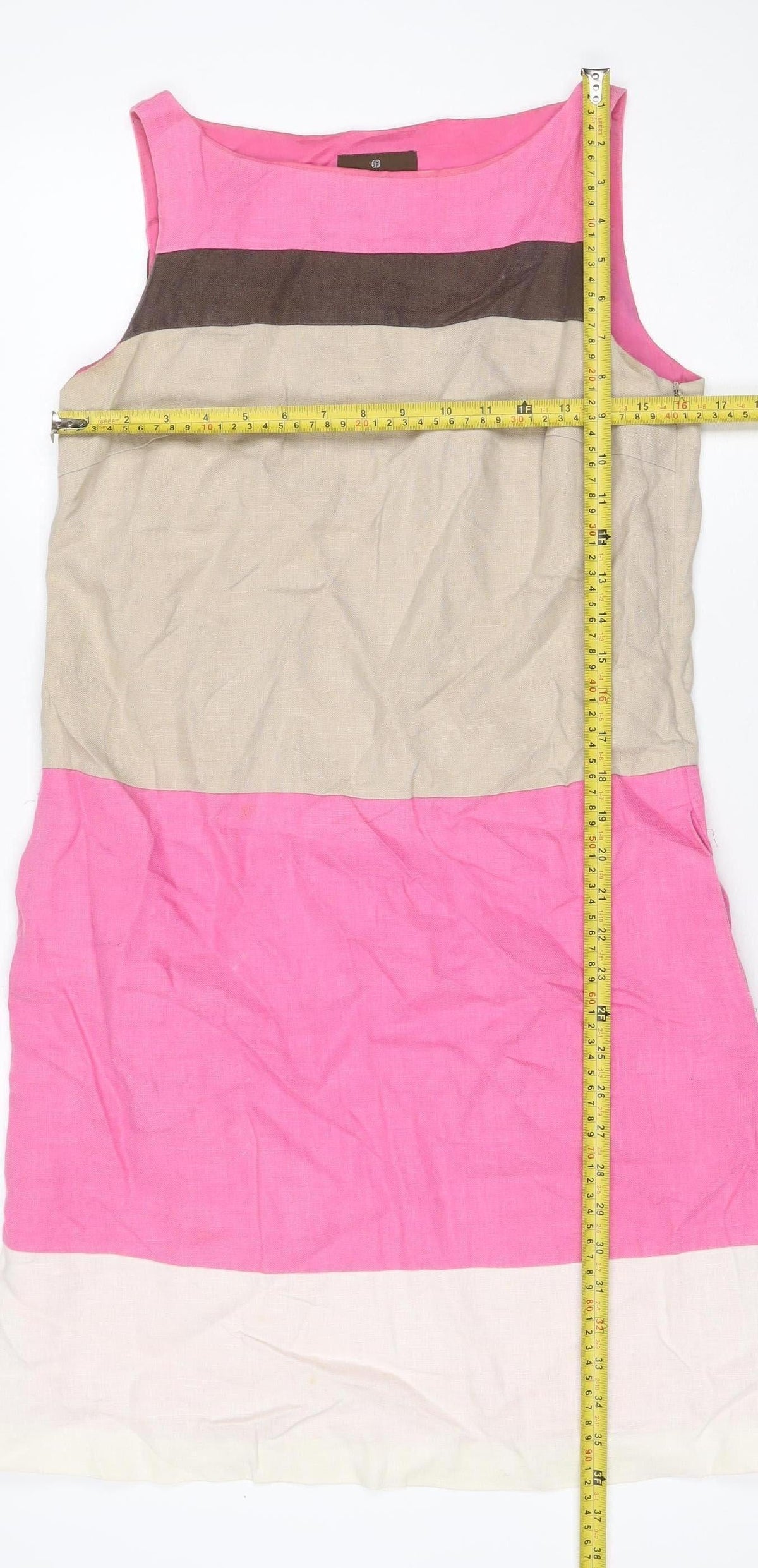 Fenn Wright Manson Women’s Pink Colourblock Shift Dress UK 10 Linen