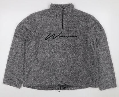 Boohoo Women Grey UK 10 1/4 Zip Fleece Logo Sweatshirt