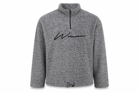 Boohoo Women Grey UK 10 1/4 Zip Fleece Logo Sweatshirt