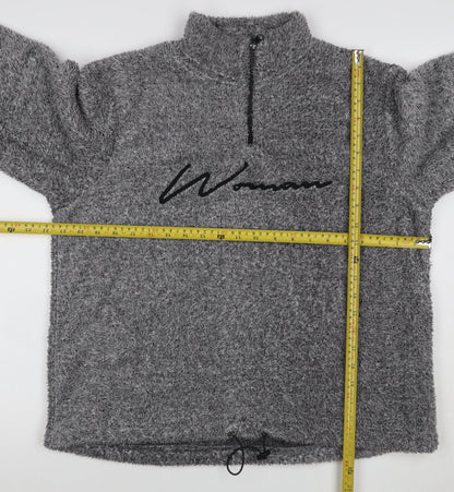 Boohoo Women Grey UK 10 1/4 Zip Fleece Logo Sweatshirt