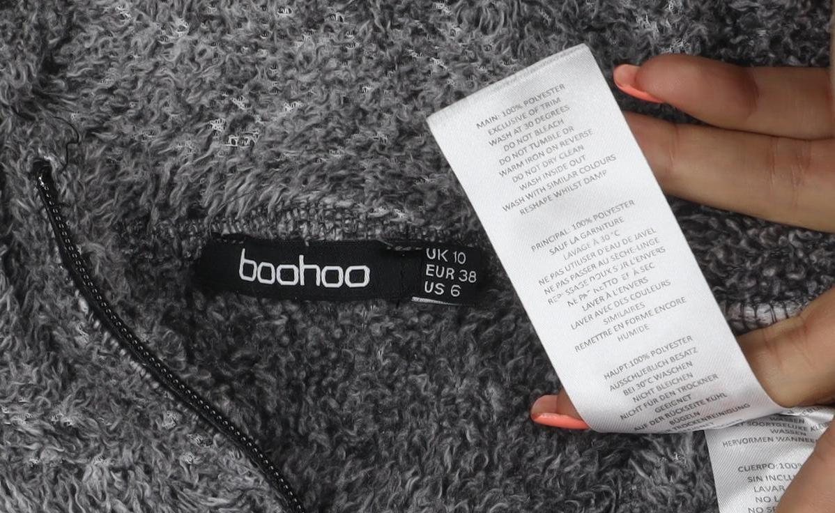 Boohoo Women Grey UK 10 1/4 Zip Fleece Logo Sweatshirt