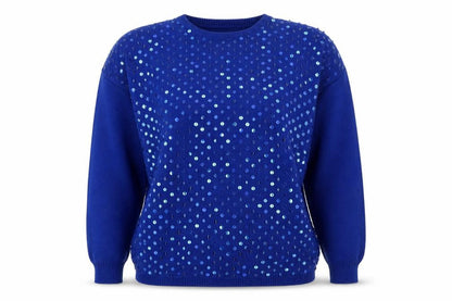 R&K Originals Women Blue M Sequin Crew Neck Vintage Acrylic Jumper