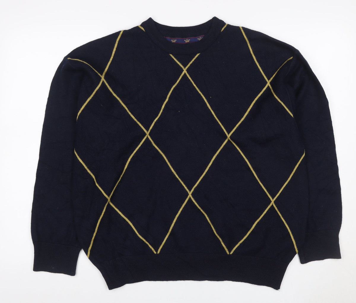 Kings Court Men's Navy M Argyle Wool Blend Crew Neck Pullover Jumper