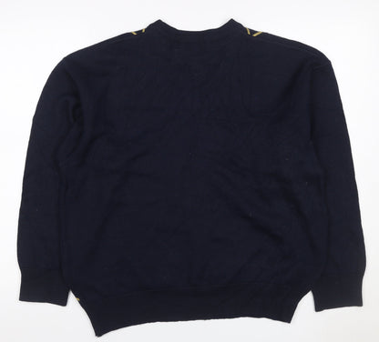 Kings Court Men's Navy M Argyle Wool Blend Crew Neck Pullover Jumper