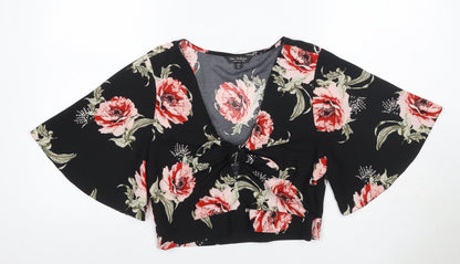 Miss Selfridge Women Black Floral Kimono Tie Front Blouse UK 12