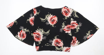 Miss Selfridge Women Black Floral Kimono Tie Front Blouse UK 12