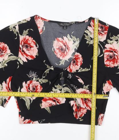 Miss Selfridge Women Black Floral Kimono Tie Front Blouse UK 12