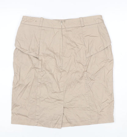 Collection LOB Women Beige UK 12 Pencil Knee Length Cotton Skirt
