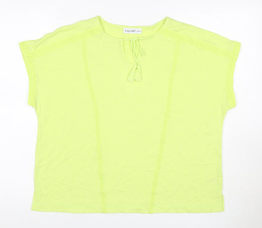 Gallery Women Yellow M Tie Neck Crochet Trim Cap Sleeve Blouse