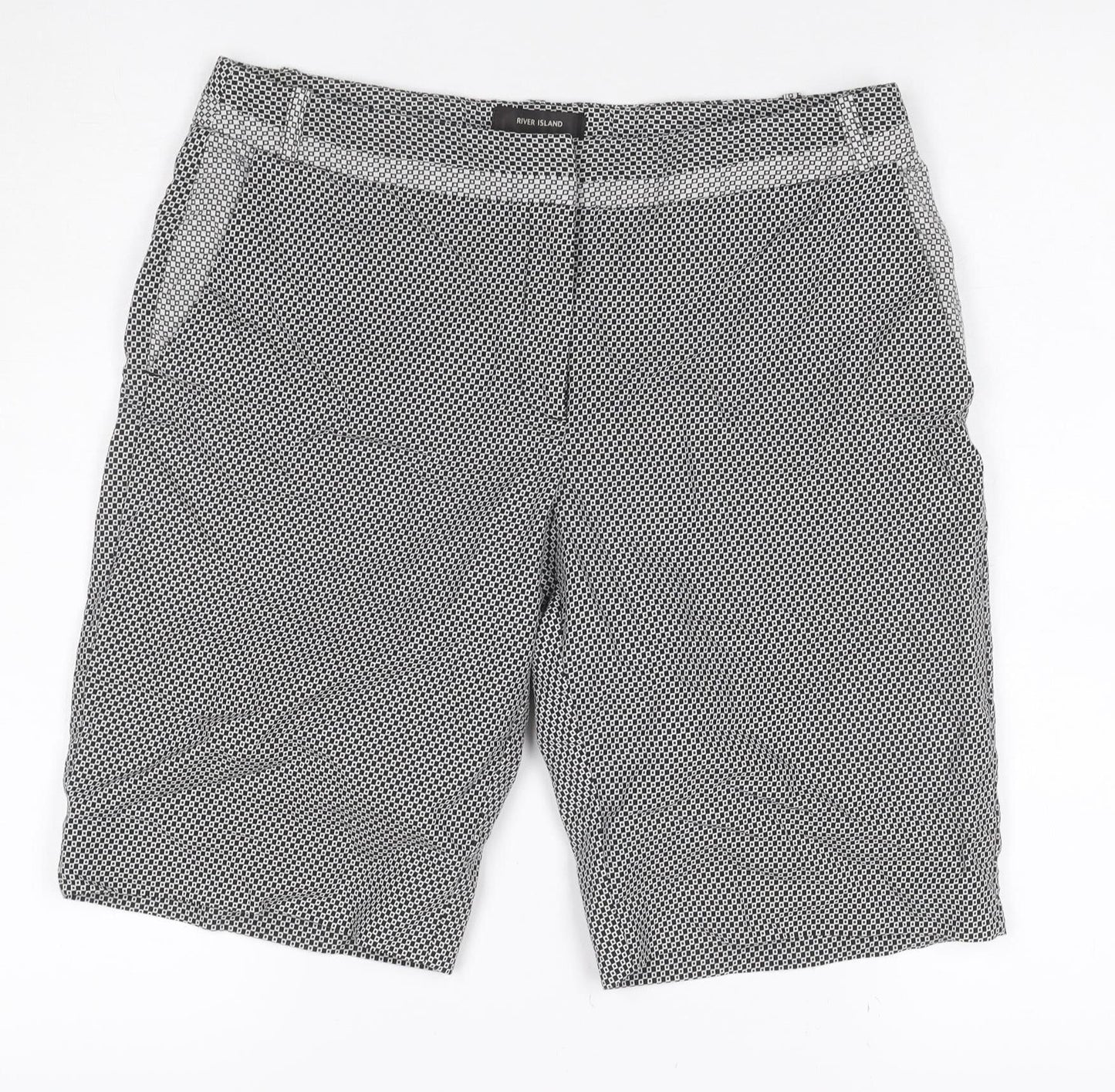 River Island Women’s Black White Geometric Bermuda Shorts UK 12