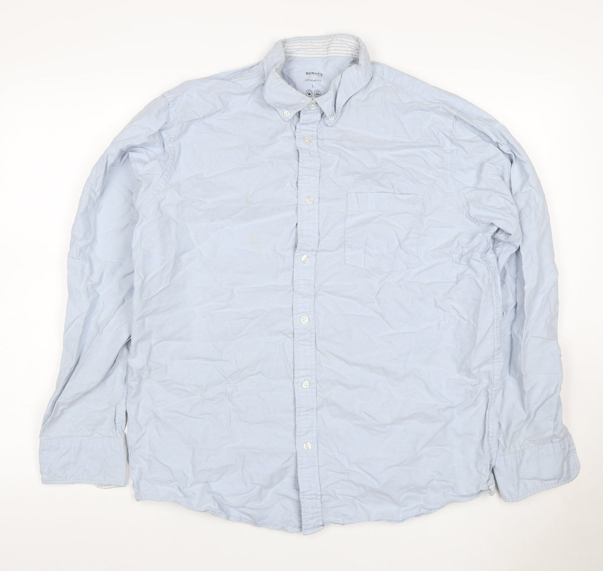 Dunnes Men Blue L Regular Fit Cotton Button-Down Long Sleeve Shirt