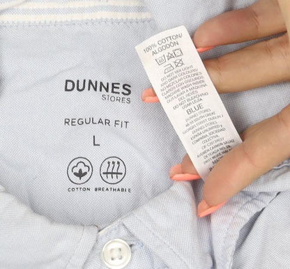 Dunnes Men Blue L Regular Fit Cotton Button-Down Long Sleeve Shirt