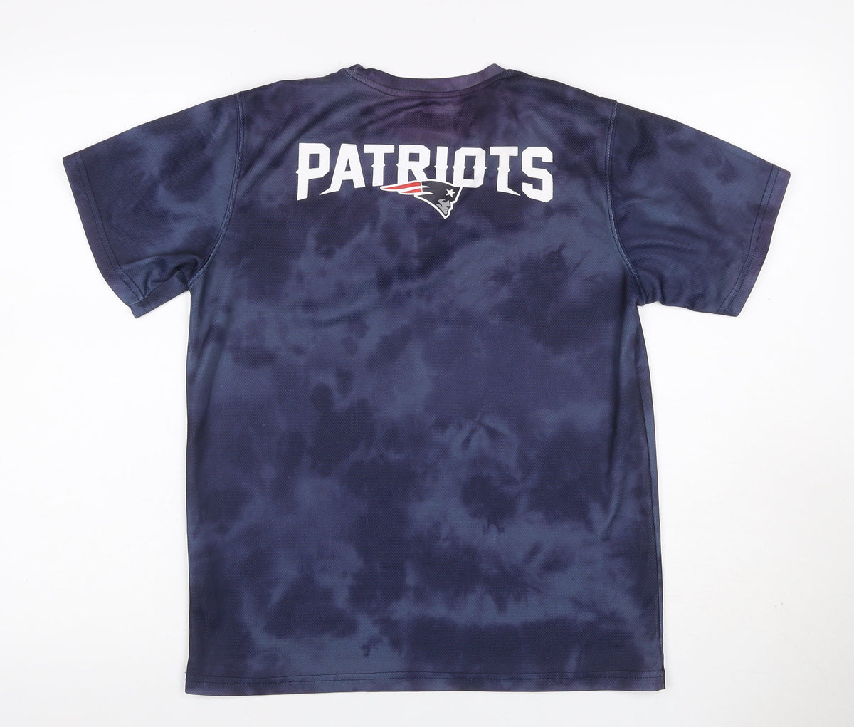 Back view of NFL New England Patriots boys’ blue xl 18-20 graphic jersey t-shirt