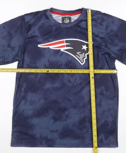 Close-up detail of NFL New England Patriots boys’ blue xl 18-20 graphic jersey t-shirt