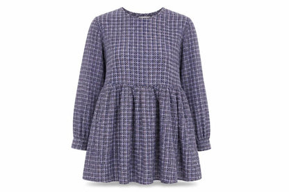 Daisy Street Women Blue Check Skater Dress UK 10 Long Sleeve Mini