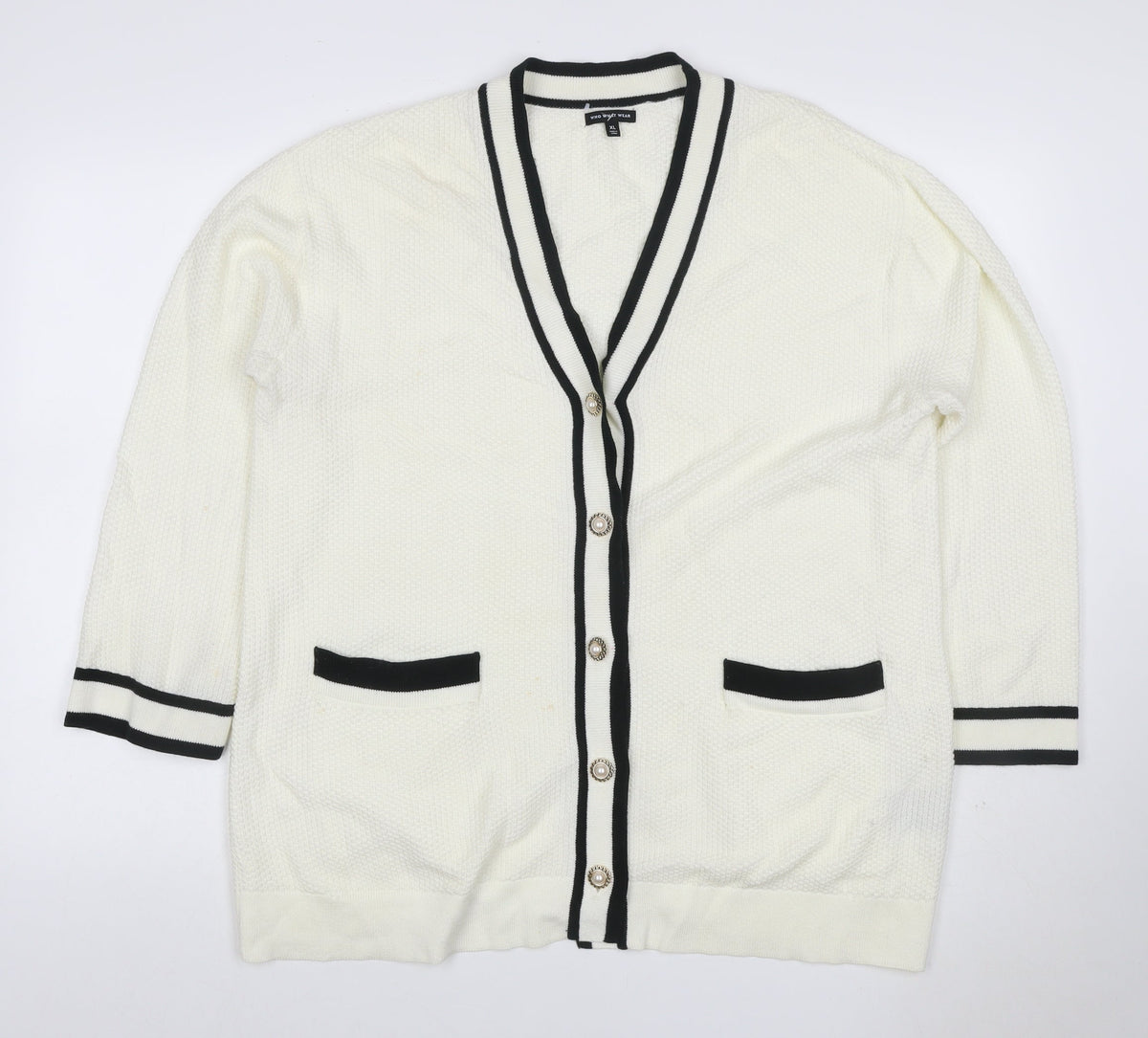Who What Wear Women Ivory XL V-Neck Button Pocket Knit Cardigan