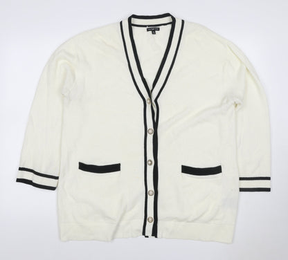 Who What Wear Women Ivory XL V-Neck Button Pocket Knit Cardigan