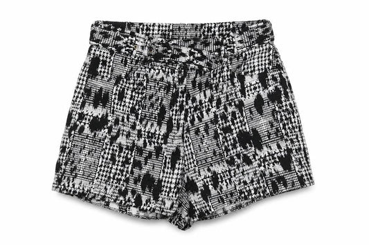 River Island Women’s Black White Houndstooth Shorts UK 12 Belted