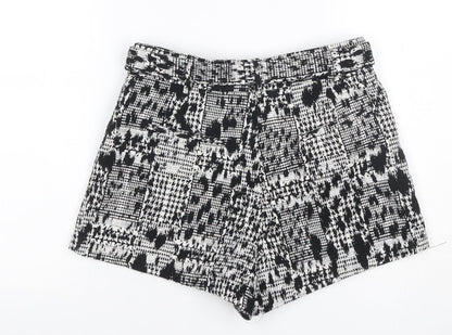 River Island Women’s Black White Houndstooth Shorts UK 12 Belted