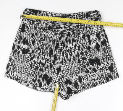 River Island Women’s Black White Houndstooth Shorts UK 12 Belted