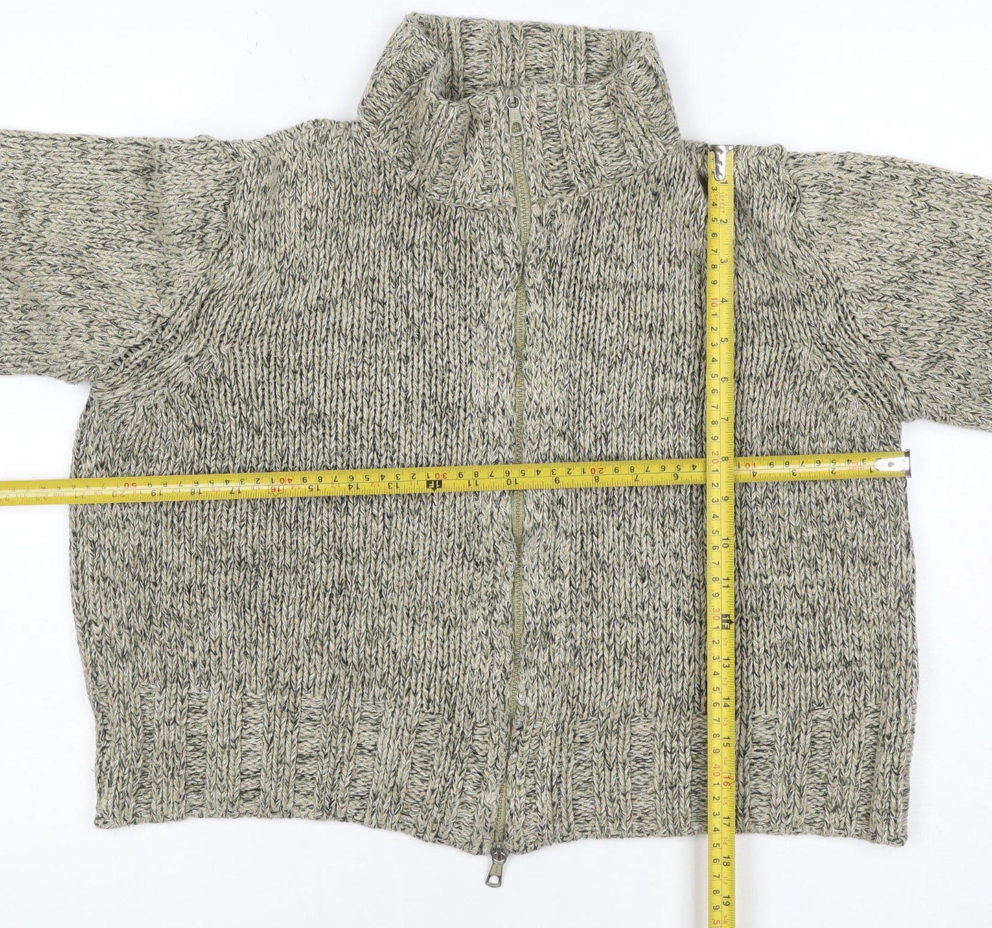 Marks and Spencer Women Green UK 12 Chunky Knit Full Zip Jumper