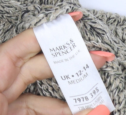 Marks and Spencer Women Green UK 12 Chunky Knit Full Zip Jumper