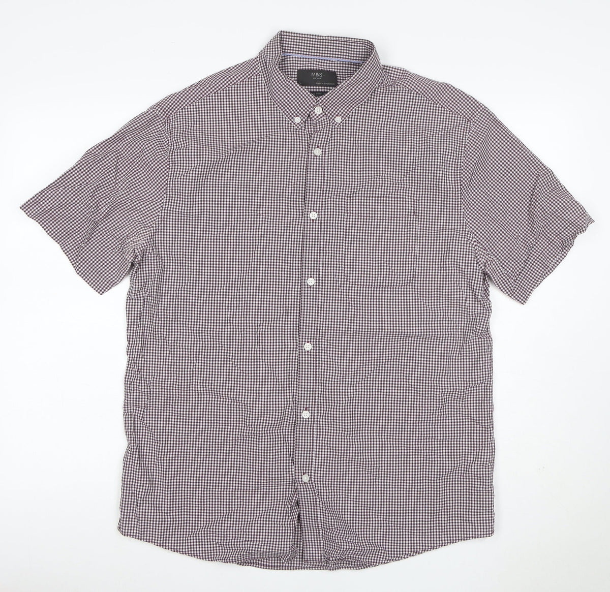 Marks & Spencer Men's Red L Check Short Sleeve Button-Up Shirt