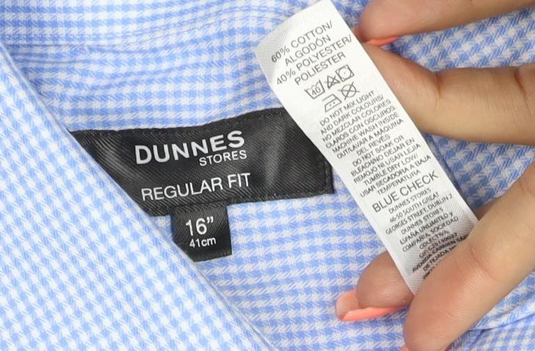 Dunnes Men’s Blue Check Regular Fit 16in Long Sleeve Shirt