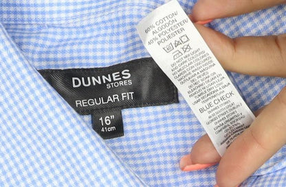 Dunnes Men’s Blue Check Regular Fit 16in Long Sleeve Shirt