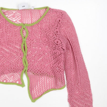 Daisy Street Women Pink Green Floral Crochet Cardigan UK 10 Long Sleeve