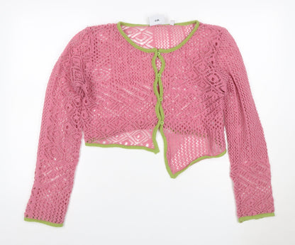 Daisy Street Women Pink Green Floral Crochet Cardigan UK 10 Long Sleeve