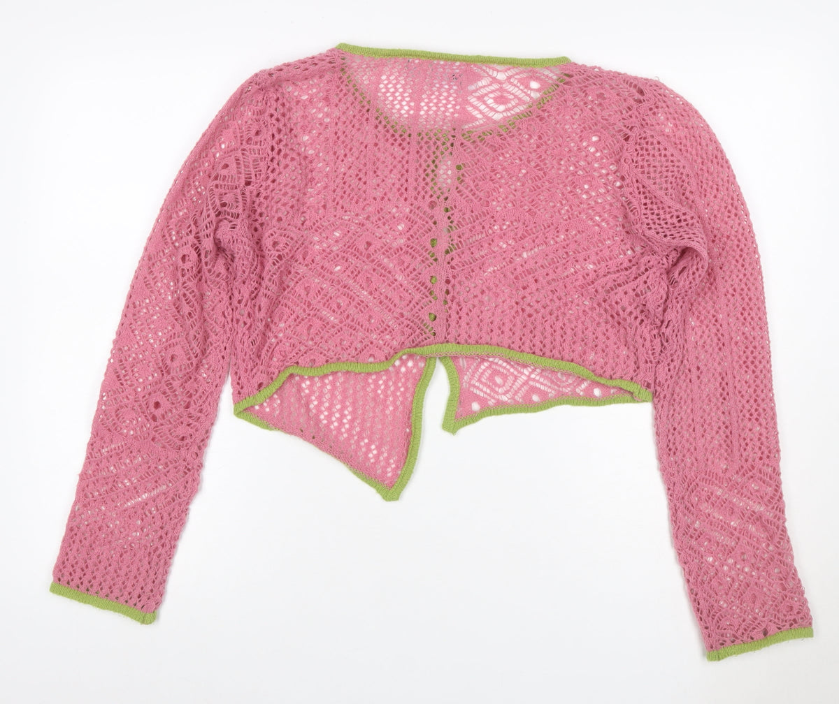 Daisy Street Women Pink Green Floral Crochet Cardigan UK 10 Long Sleeve