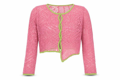 Daisy Street Women Pink Green Floral Crochet Cardigan UK 10 Long Sleeve
