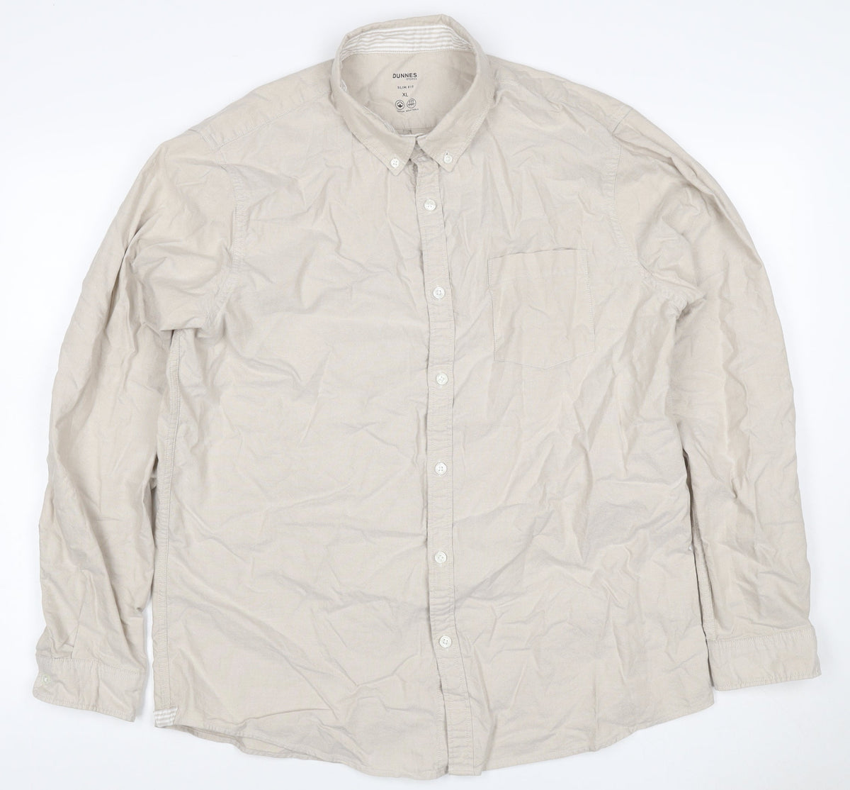 Additional front view of Dunnes Men Beige XL Slim Fit Cotton Button-Up Shirt