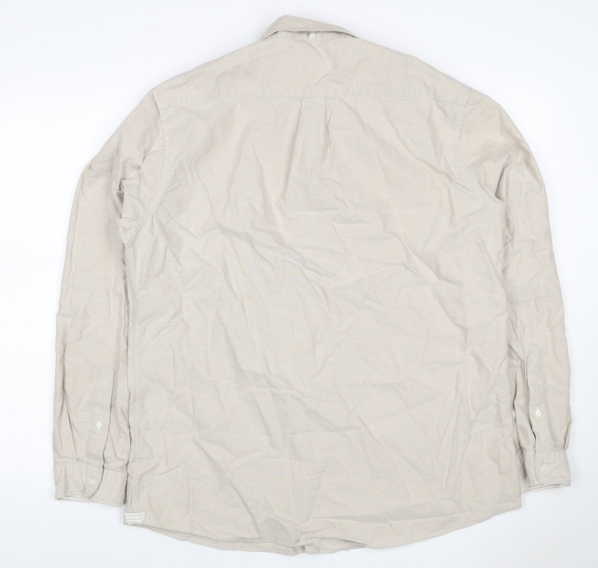 Back view of Dunnes Men Beige XL Slim Fit Cotton Button-Up Shirt