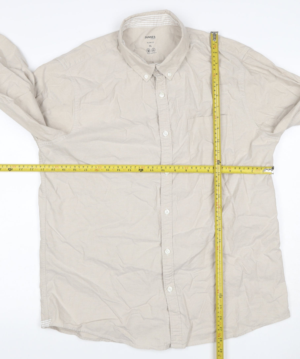 Close-up detail of Dunnes Men Beige XL Slim Fit Cotton Button-Up Shirt