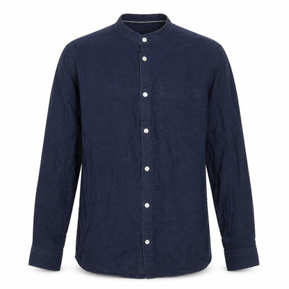 Regullar Men's Blue S Linen Blend Grandad Collar Long Sleeve Shirt