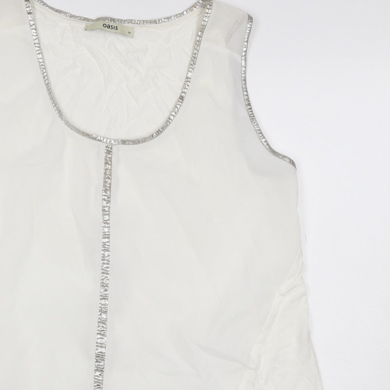 Oasis Women Ivory UK 12 Sheer Chiffon Scoop Neck Camisole Tank Top