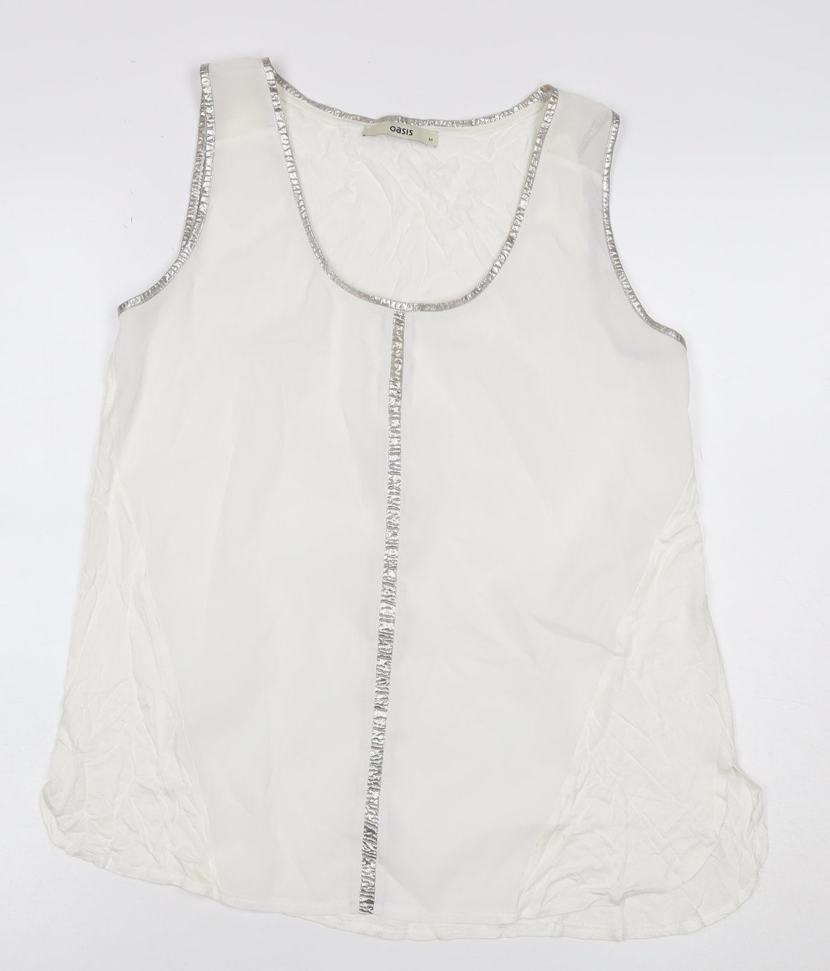 Oasis Women Ivory UK 12 Sheer Chiffon Scoop Neck Camisole Tank Top