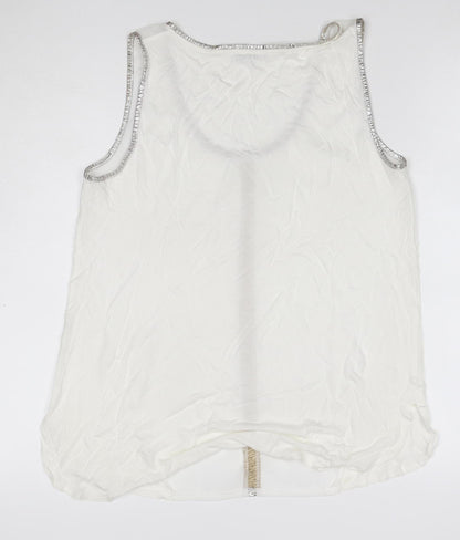 Oasis Women Ivory UK 12 Sheer Chiffon Scoop Neck Camisole Tank Top