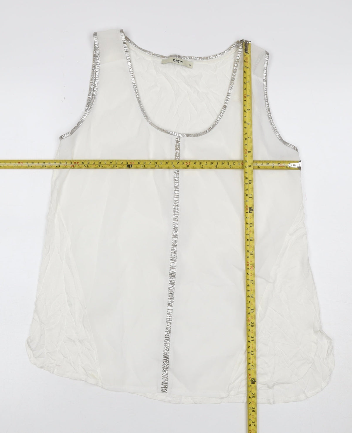 Oasis Women Ivory UK 12 Sheer Chiffon Scoop Neck Camisole Tank Top