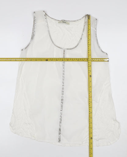 Oasis Women Ivory UK 12 Sheer Chiffon Scoop Neck Camisole Tank Top