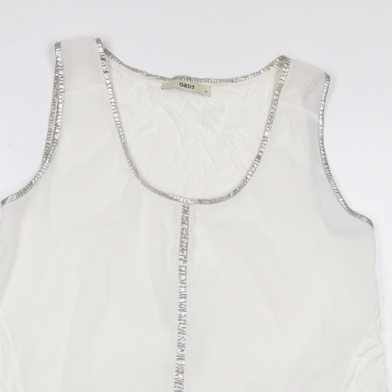 Oasis Women Ivory UK 12 Sheer Chiffon Scoop Neck Camisole Tank Top