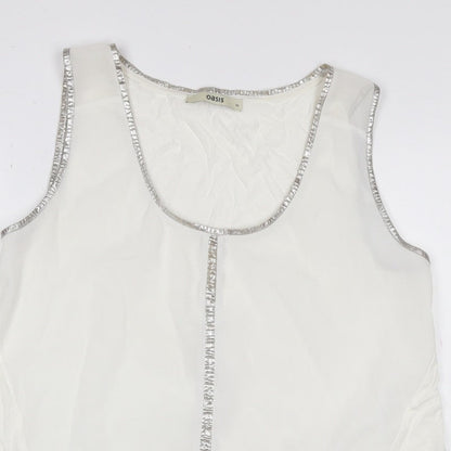 Oasis Women Ivory UK 12 Sheer Chiffon Scoop Neck Camisole Tank Top